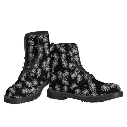 Groovy Monstera Pattern Leather Boots for Peace-Loving Hippies - 3