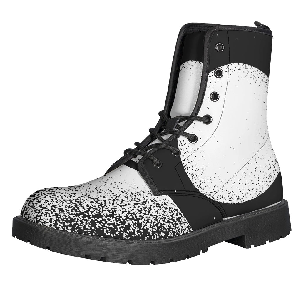 Boho Chic: Black and White Moonlight Print Leather Boots for the Free-Spirited Hippie - 1