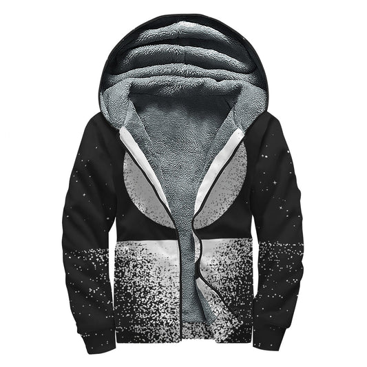 Black and White Moonlight Sherpa-Lined Zip Up Hoodie for Groovy Hippies - 1