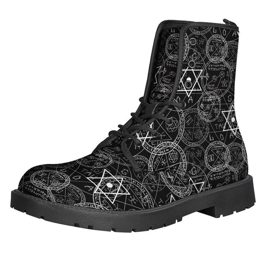 Groovy Mystic Witch Print Leather Boots for the Free-Spirited Hippie - 1