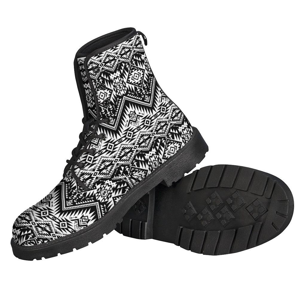 Black and White Navajo Print Leather Hippie Boots for Stylish Wanderers - 2