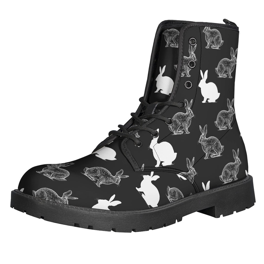 Groovy Rabbit Print Leather Boots for Free-Spirited Hippies - 1