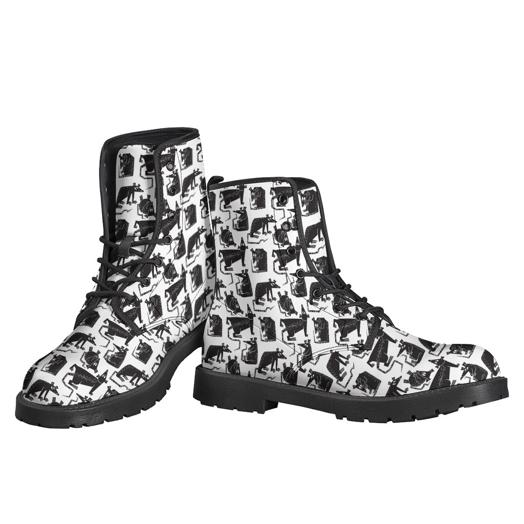 Groovy Black and White Rat Pattern Leather Boots for the Modern Hippie - 3