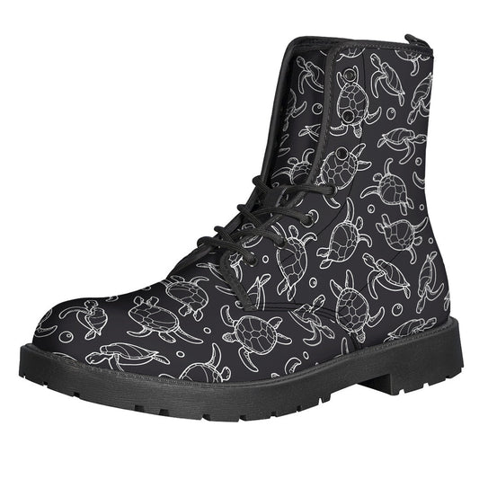 Groovy Sea Turtle Pattern Leather Lightweight Boots for the Free-Spirited Hippie - 1