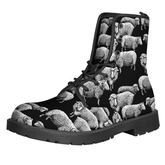 Groovy Sheep Pattern Leather Boots for Modern Hippies - 1