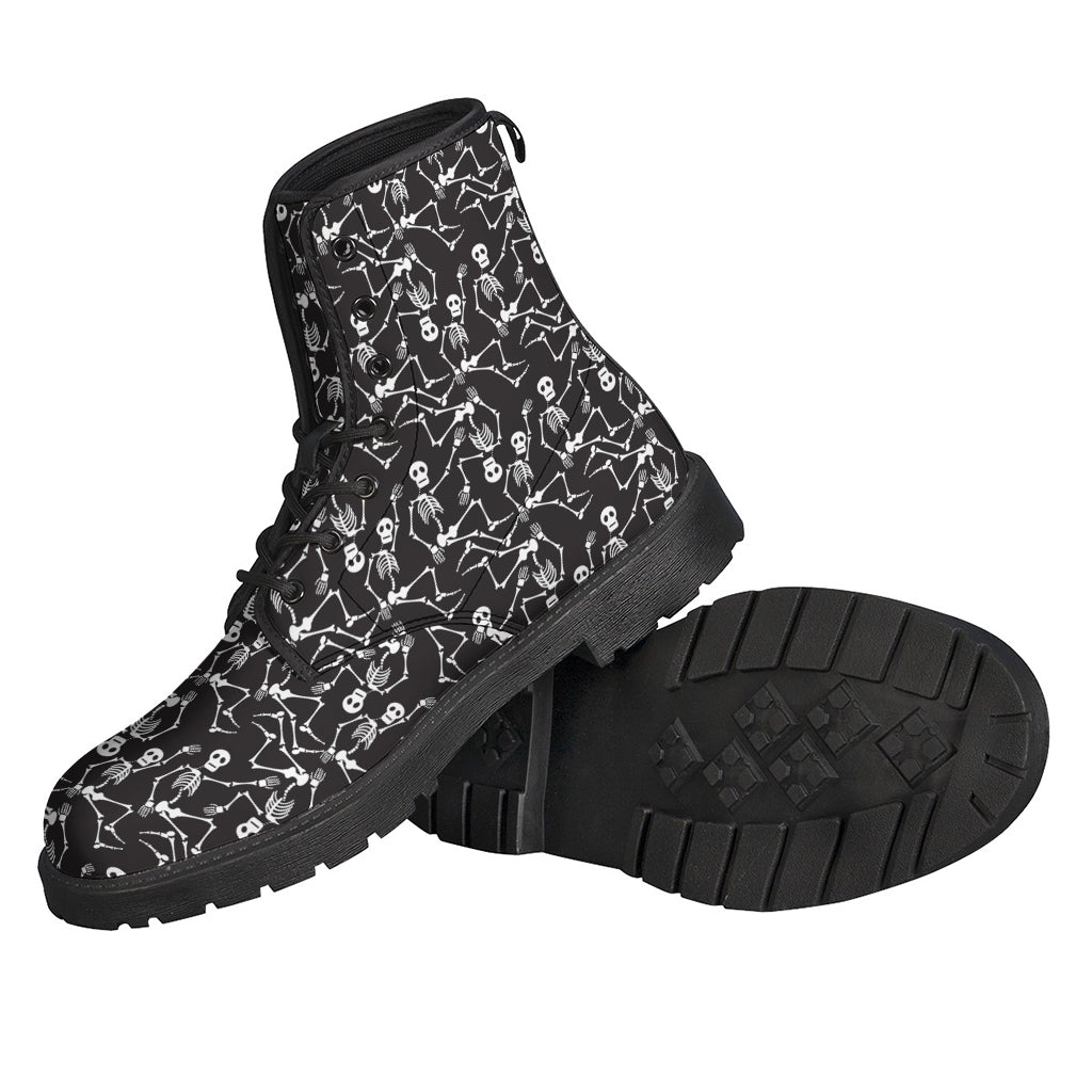 Rocking the Peace and Love Vibes with Black and White Skeleton Pattern Leather Boots - 2