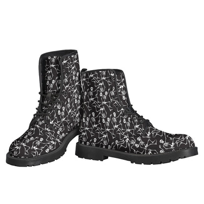 Rocking the Peace and Love Vibes with Black and White Skeleton Pattern Leather Boots - 3