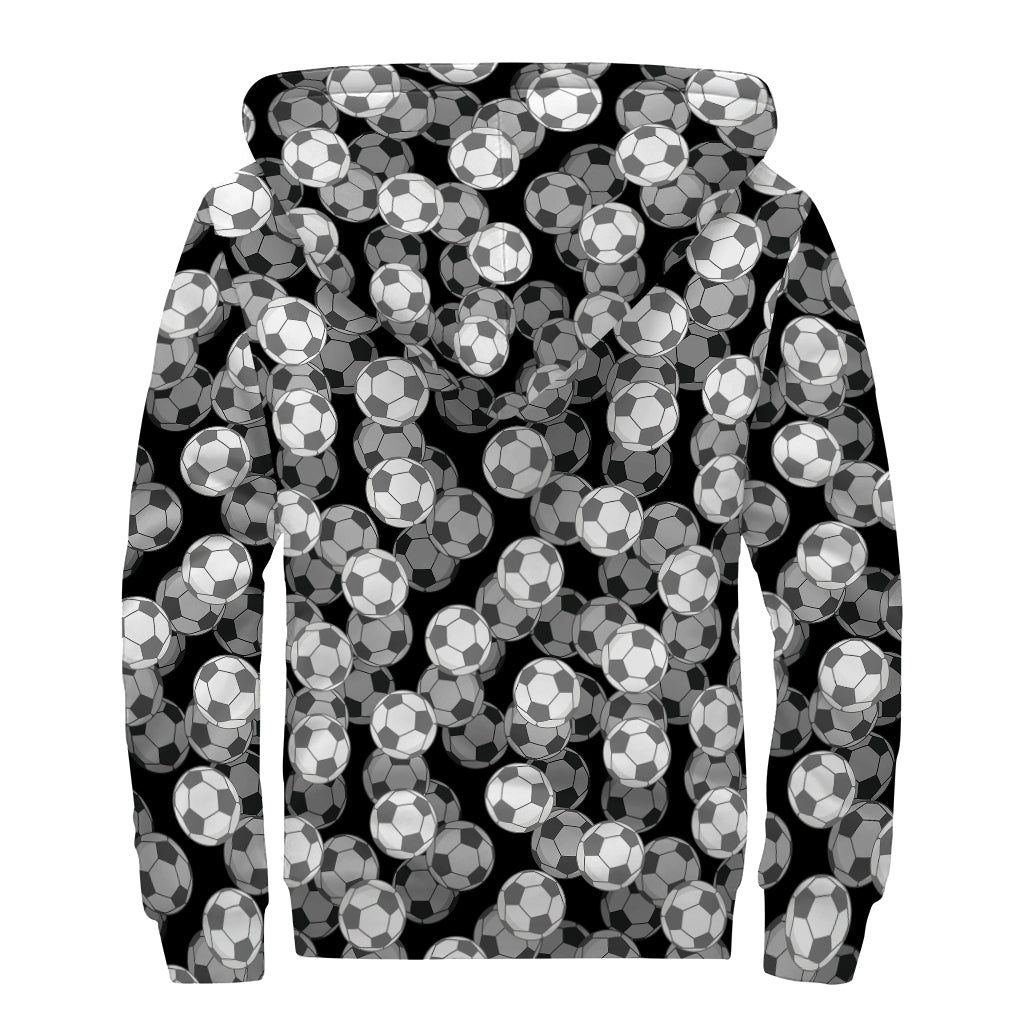 Groovy Black and White Soccer Ball Print Sherpa Lined Zip Up Hoodie for Stylish Hippies - 2