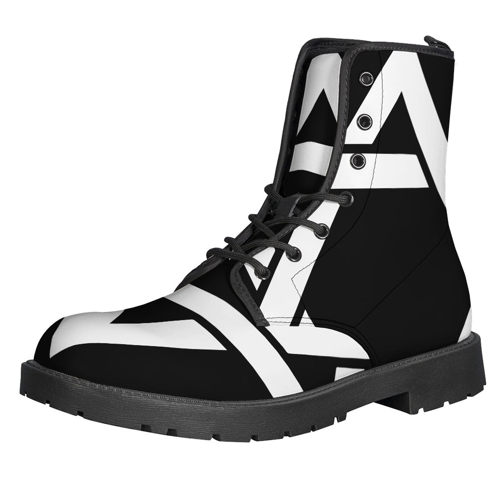 Black and White Star of David Print Leather Hippie Boots - 1