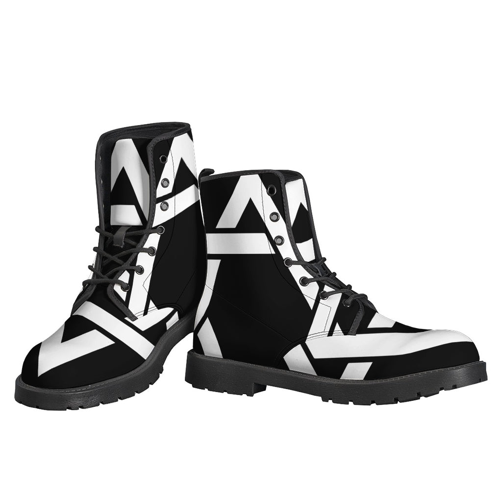 Black and White Star of David Print Leather Hippie Boots - 3