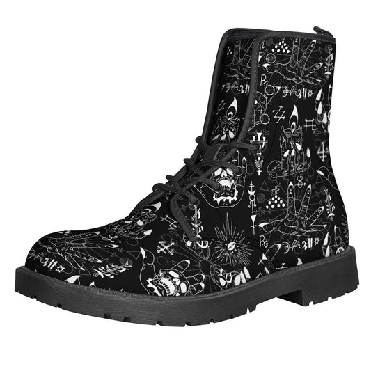 Boho-Chic Leather Lightweight Boots with Supernatural Wicca Print - 1