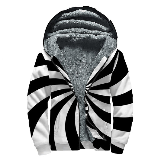 Black and White Swirl Print Sherpa-Lined Zip Up Hoodie for Hippie Style Enthusiasts - 1