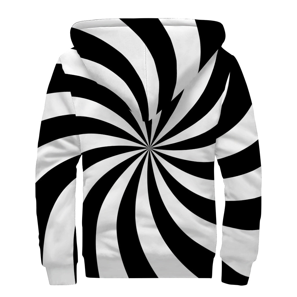 Black and White Swirl Print Sherpa-Lined Zip Up Hoodie for Hippie Style Enthusiasts - 2