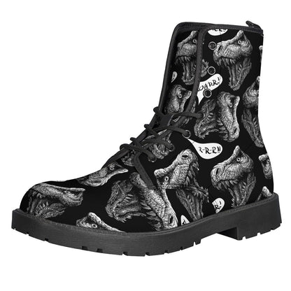 Dinosaur Print Leather Boots for Groovy Hippie Style - 1