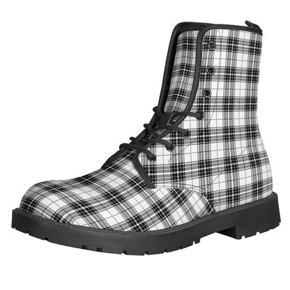 Groovy in Black & White: Tartan Leather Lightweight Boots for Hippies - 1