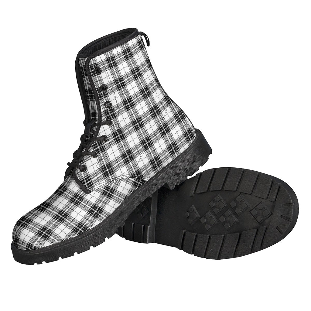 Groovy in Black & White: Tartan Leather Lightweight Boots for Hippies - 2