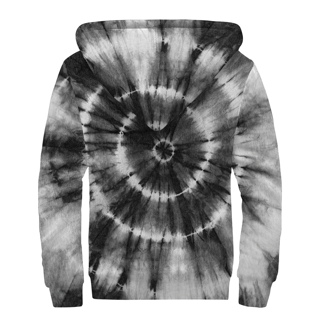 Groovy Vibes: Black and White Tie-Dye Sherpa Lined Zip Up Hoodie - 2