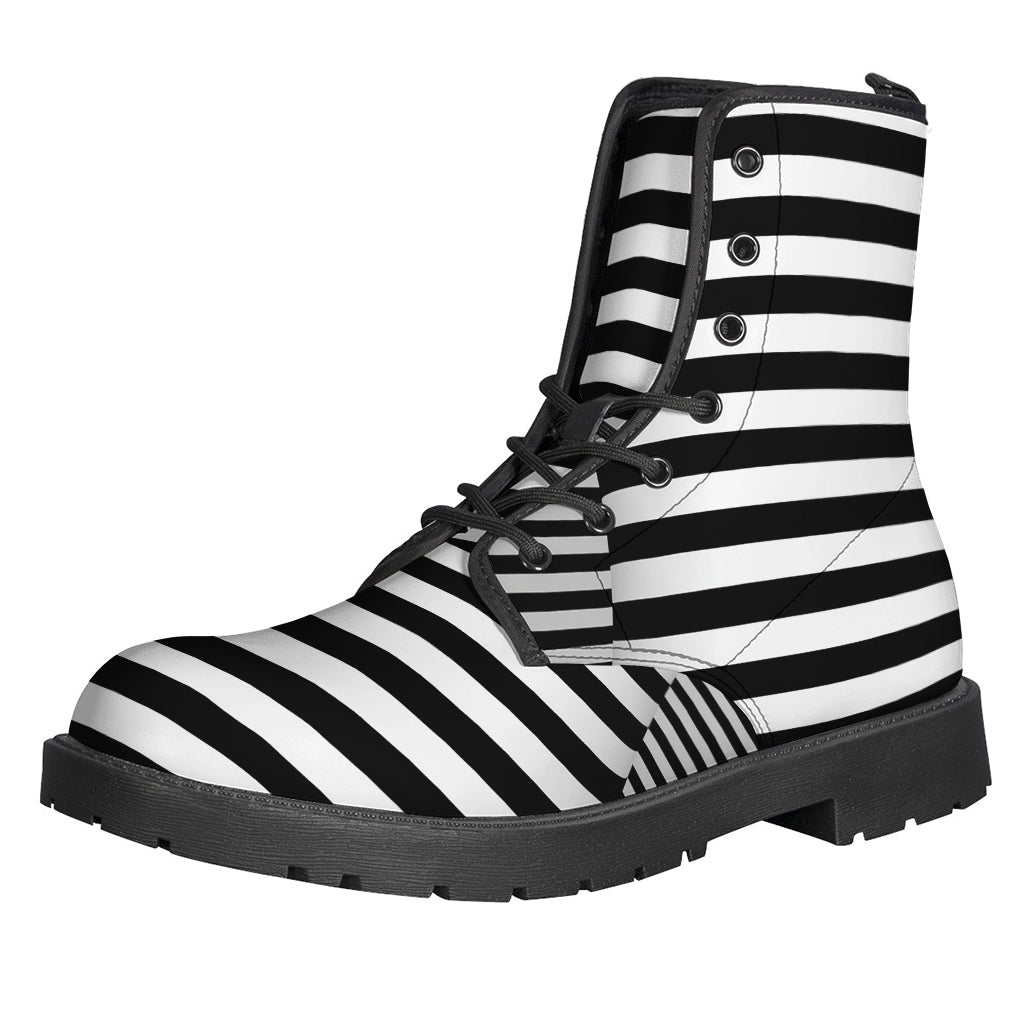 Groovy Vibes: Black and White Torus Illusion Leather Boots for the Modern Hippie - 1