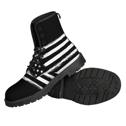 Boho Chic: Black and White USA Flag Leather Lightweight Boots for Peaceful Hippies - 2