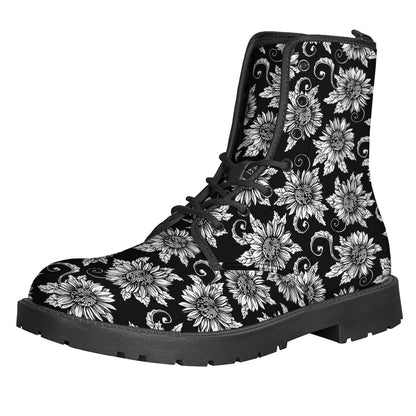 Vintage Sunflower Print Leather Boots for the Free-Spirited Hippie - 1