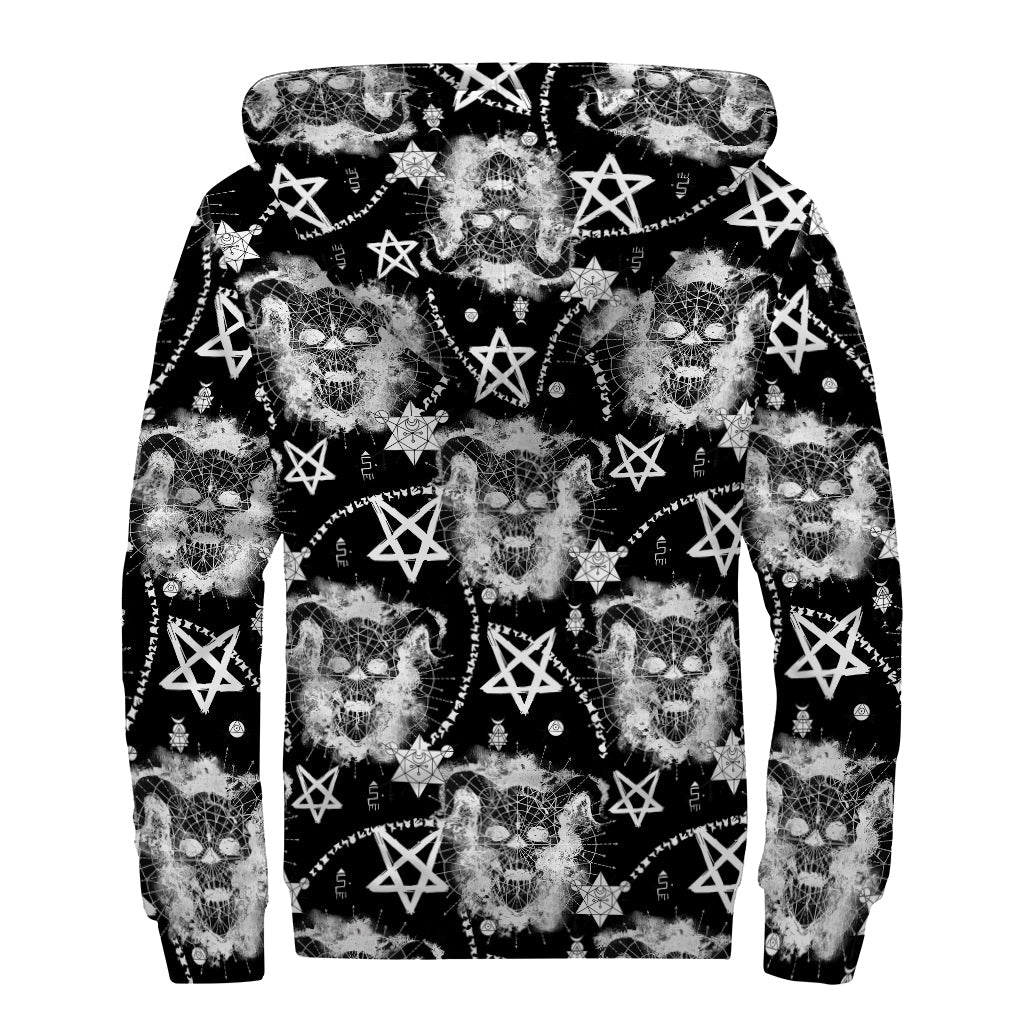 Black and White Wicca Devil Skull Sherpa Lined Zip Up Hoodie for the Wild-Hearted Hippies - 2