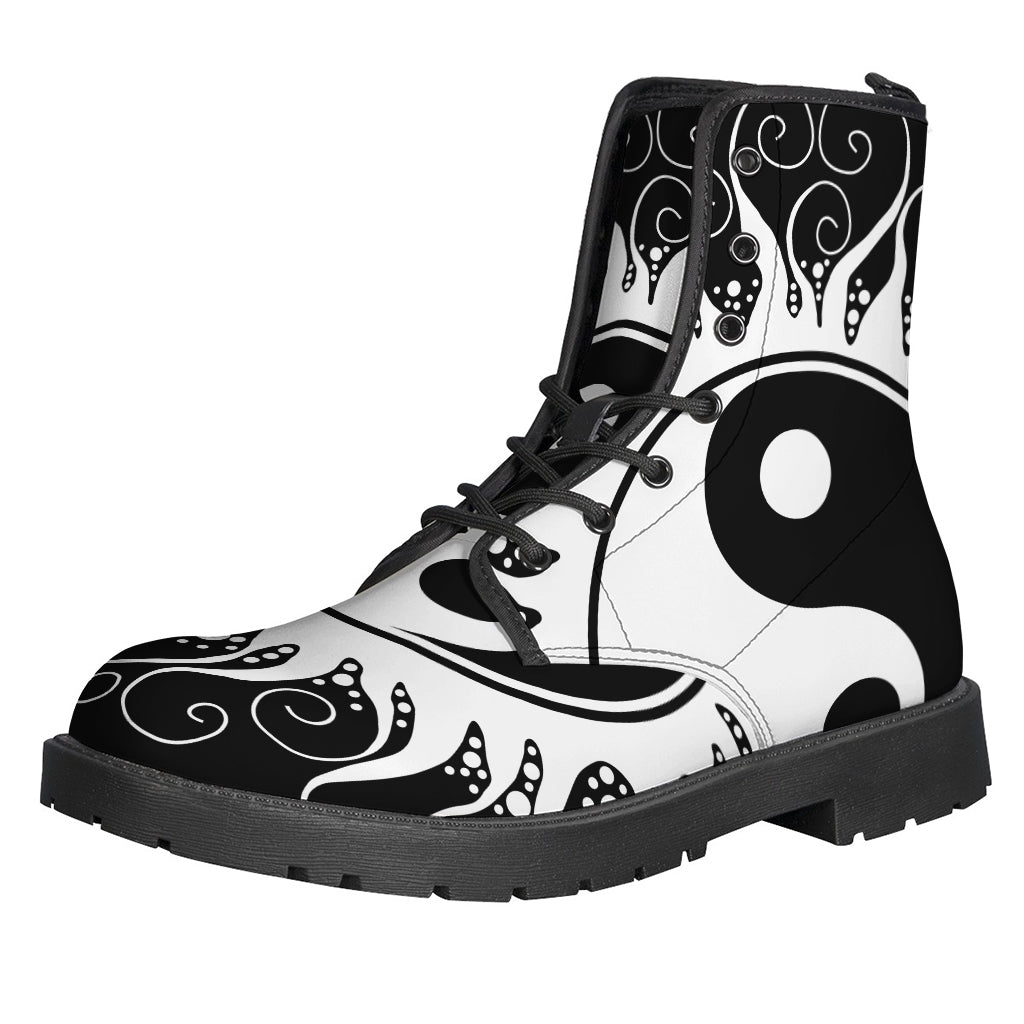 Channel Your Inner Hippie with these Black and White Yin Yang Sun Leather Boots - 1