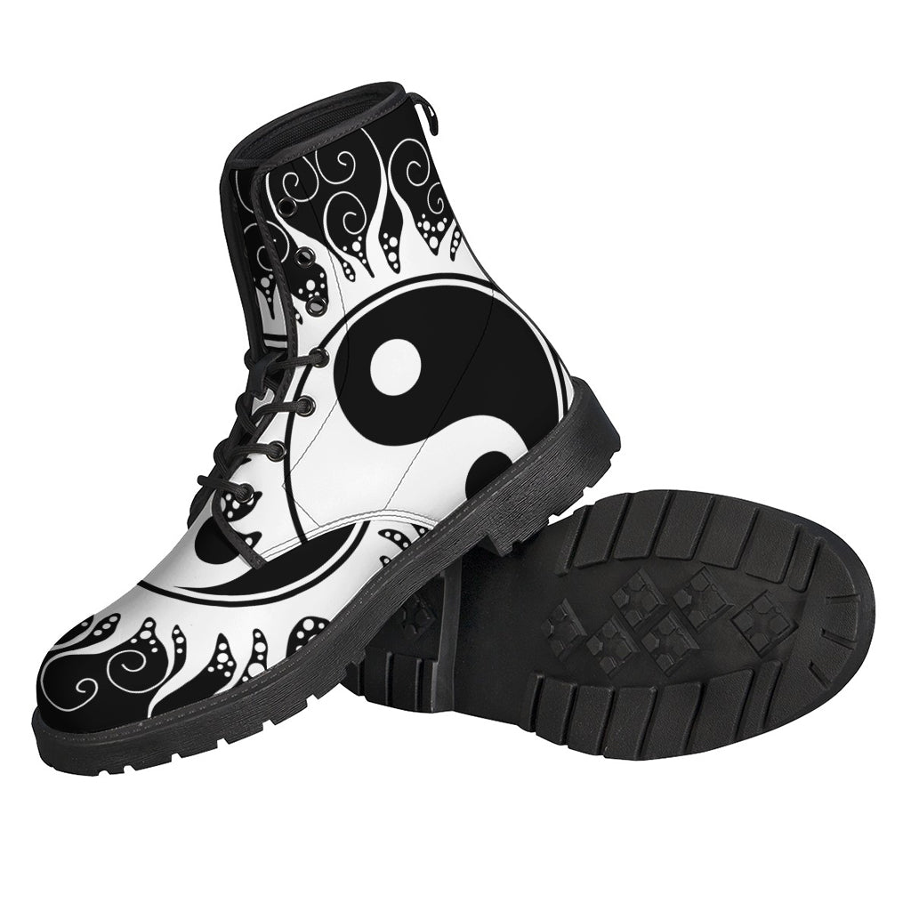 Channel Your Inner Hippie with these Black and White Yin Yang Sun Leather Boots - 2