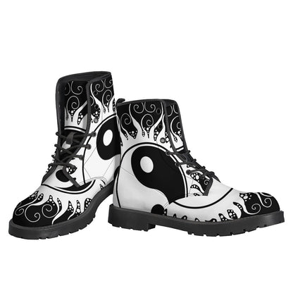 Channel Your Inner Hippie with these Black and White Yin Yang Sun Leather Boots - 3