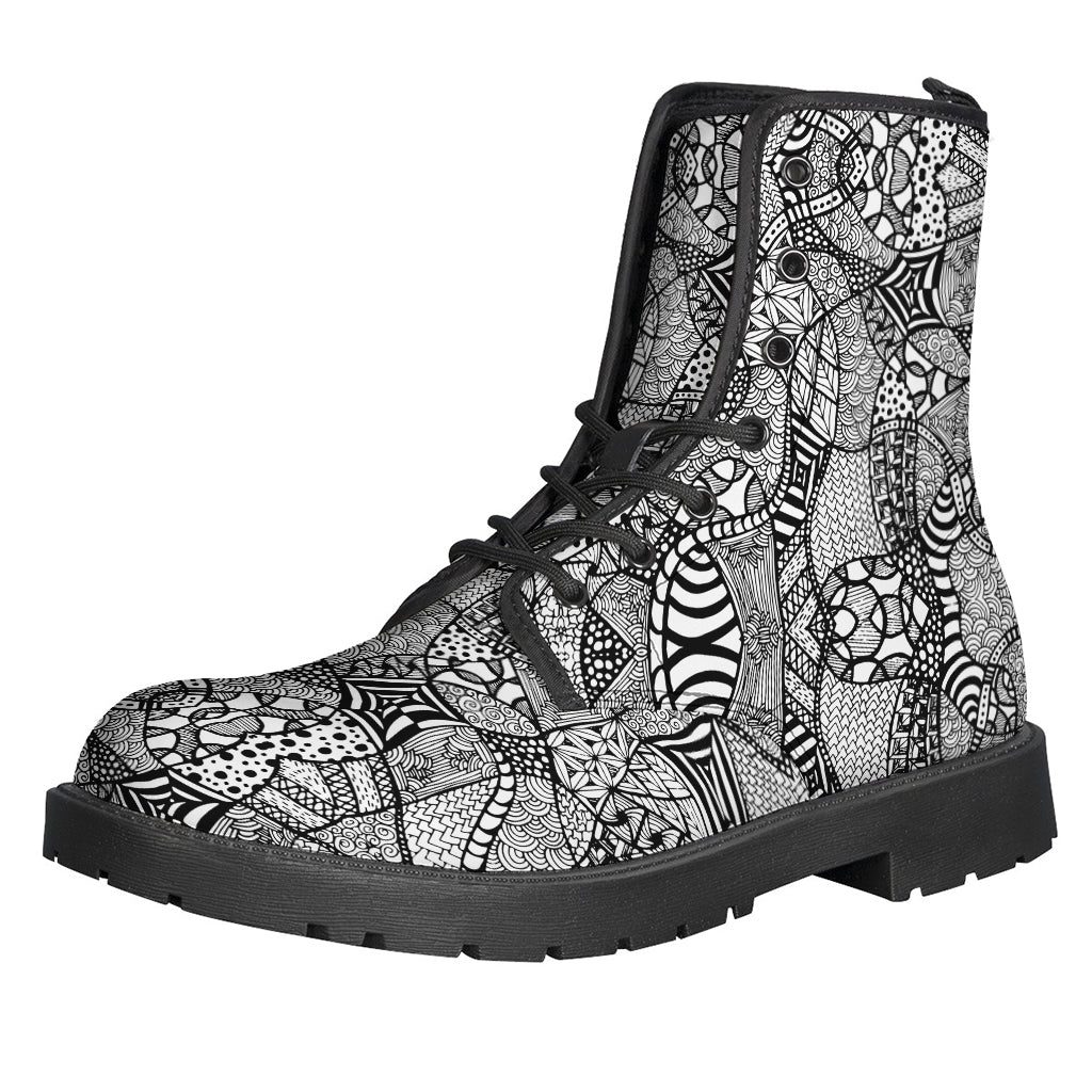 Groovy Zentangle Pattern Leather Boots for the Modern Hippie - 1