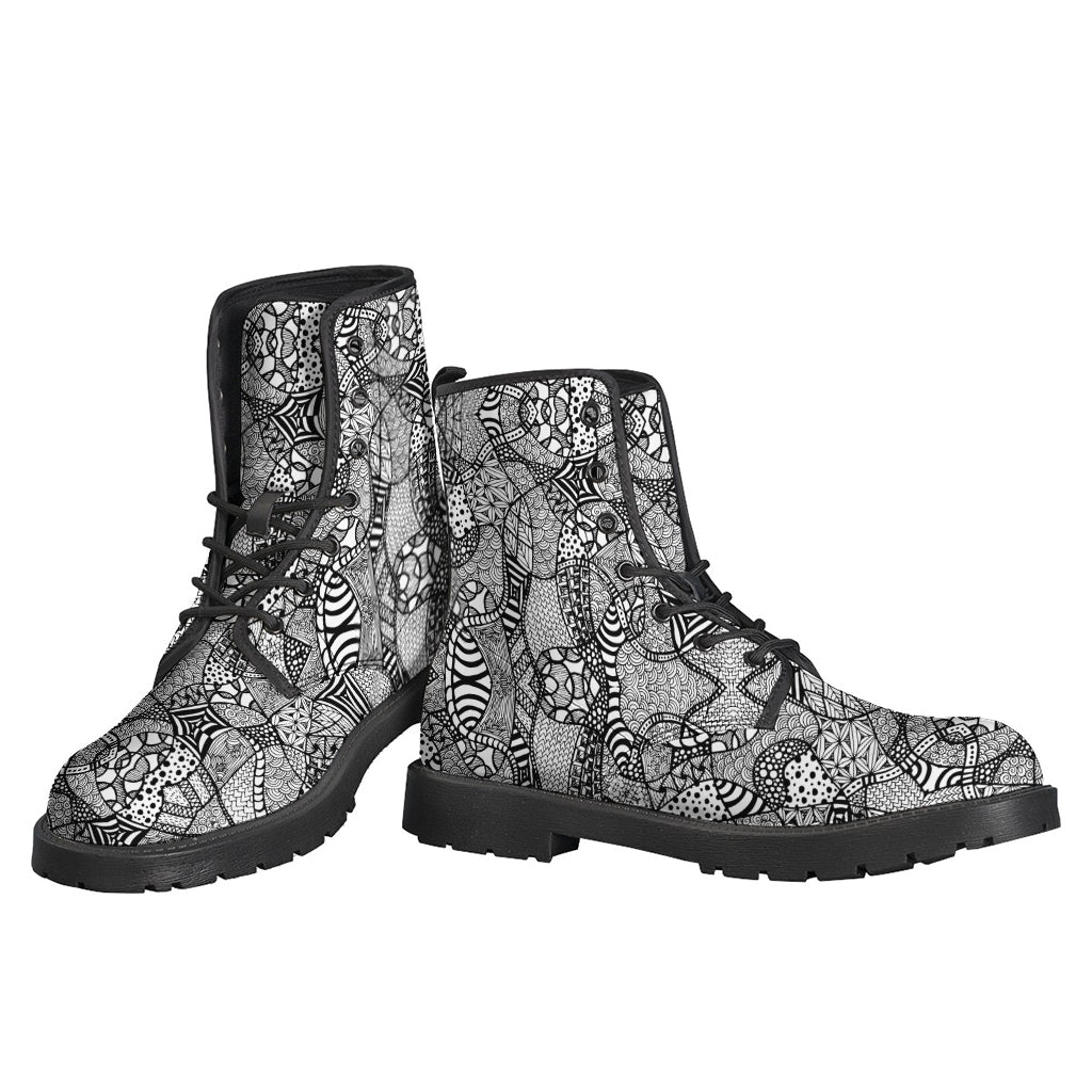 Groovy Zentangle Pattern Leather Boots for the Modern Hippie - 3