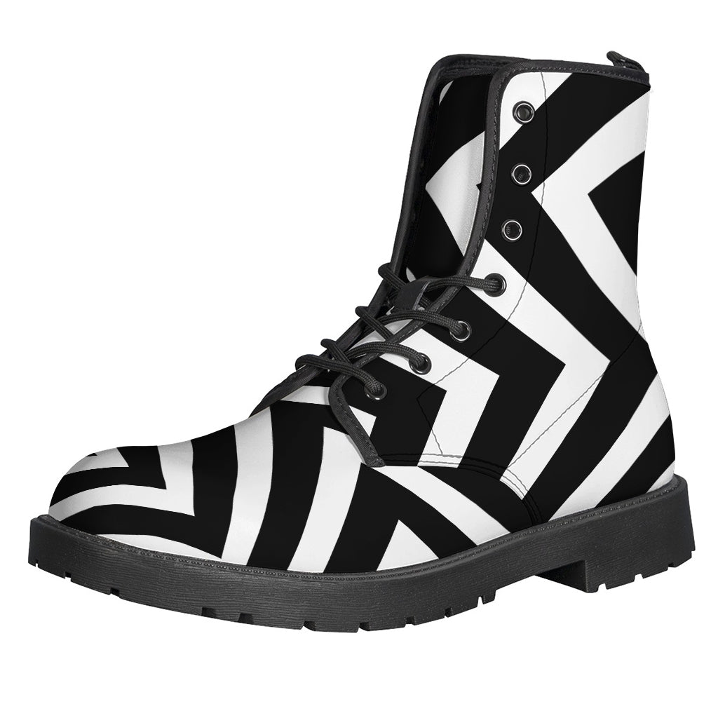 Get groovy with our Black and White Zigzag Dazzle Print Leather Boots for the Hippie in You! - 1