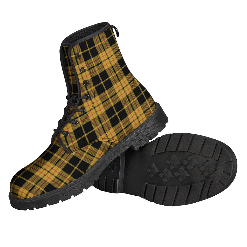 Groovy Black and Yellow Tartan Pattern Leather Boots for Free-Spirited Hippies - 2