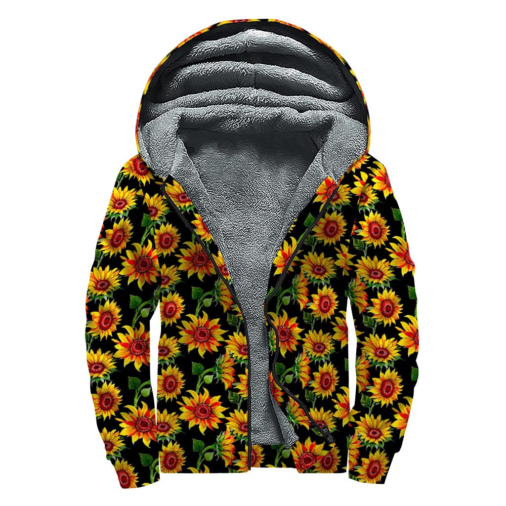 Groovy Sunflower Sherpa-Lined Hoodie for Peace-Loving Hippies - 1