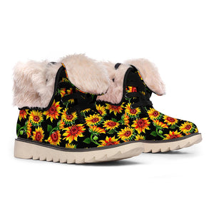 Emerald Blossoms -  Black Autumn Sunflower Pattern Print Winter Boots For Modern Hippie