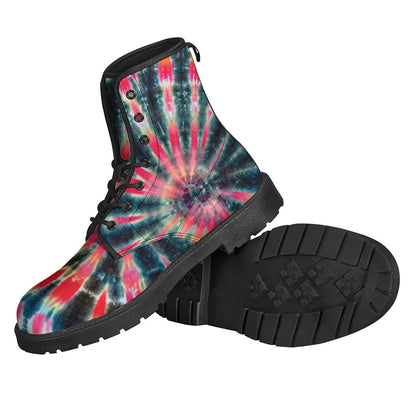 Step into the Groovy Vibes with Black Tie-Dye Leather Lightweight Boots for Hippies - 2