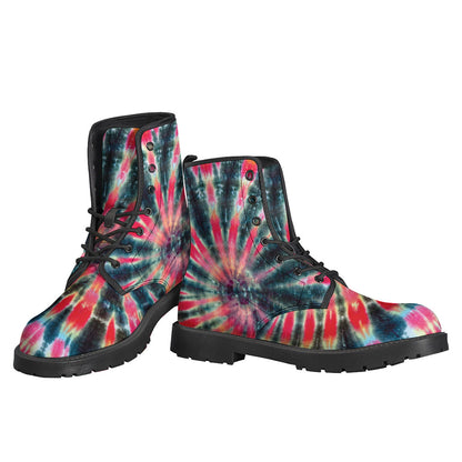 Step into the Groovy Vibes with Black Tie-Dye Leather Lightweight Boots for Hippies - 3