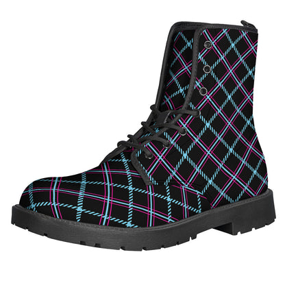 Groovy Tartan Print Hippie Leather Boots for Lightweight Wanderers - 1