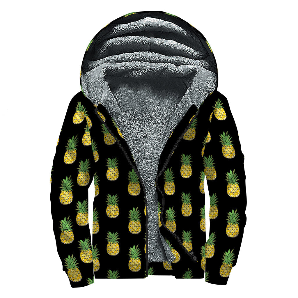 Groovy Pineapple Patterned Sherpa Lined Zip Up Hoodie for Free Spirited Hippies - 1