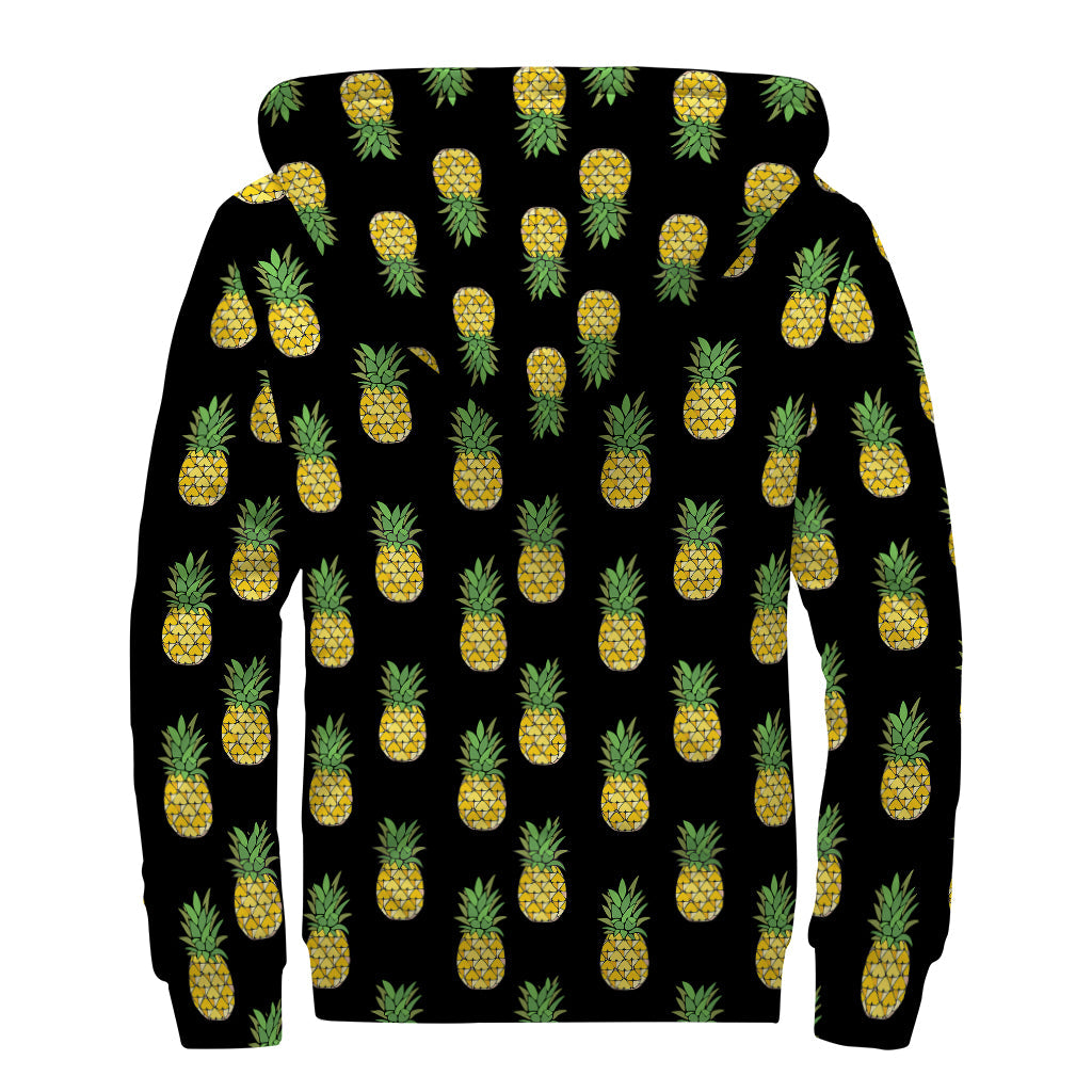 Groovy Pineapple Patterned Sherpa Lined Zip Up Hoodie for Free Spirited Hippies - 2