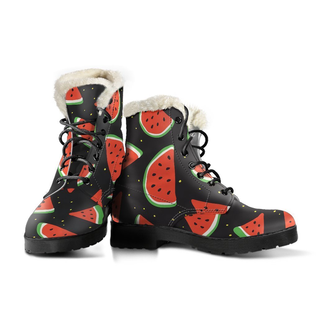 Groovy Watermelon Print Faux Fur Leather Hippie Boots - 3