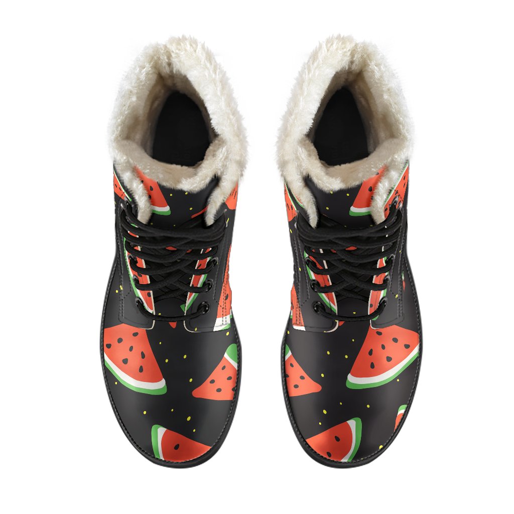 Groovy Watermelon Print Faux Fur Leather Hippie Boots - 4