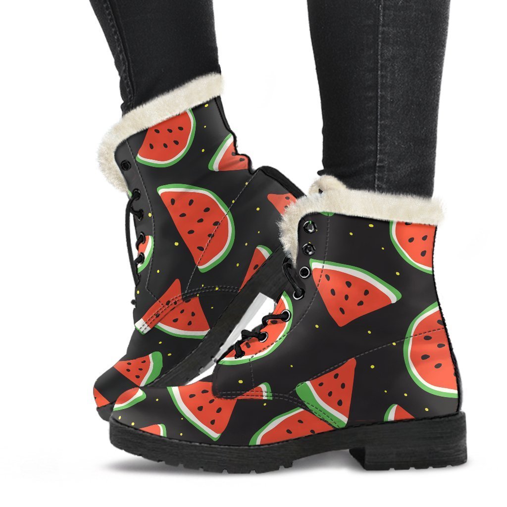 Groovy Watermelon Print Faux Fur Leather Hippie Boots - 1