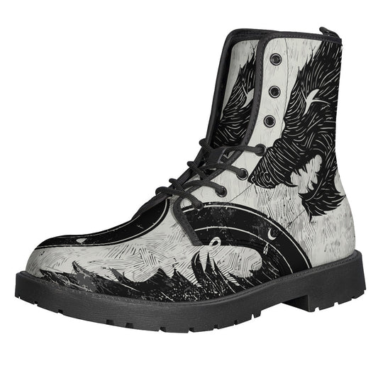 Groovy Demon Wolf Print Leather Boots for Trendy Hippies - 1