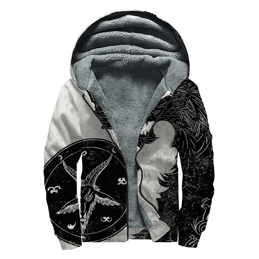 Black Demon Wolf Print Sherpa Lined Zip Up Hoodie for Free-Spirited Hippies - 1