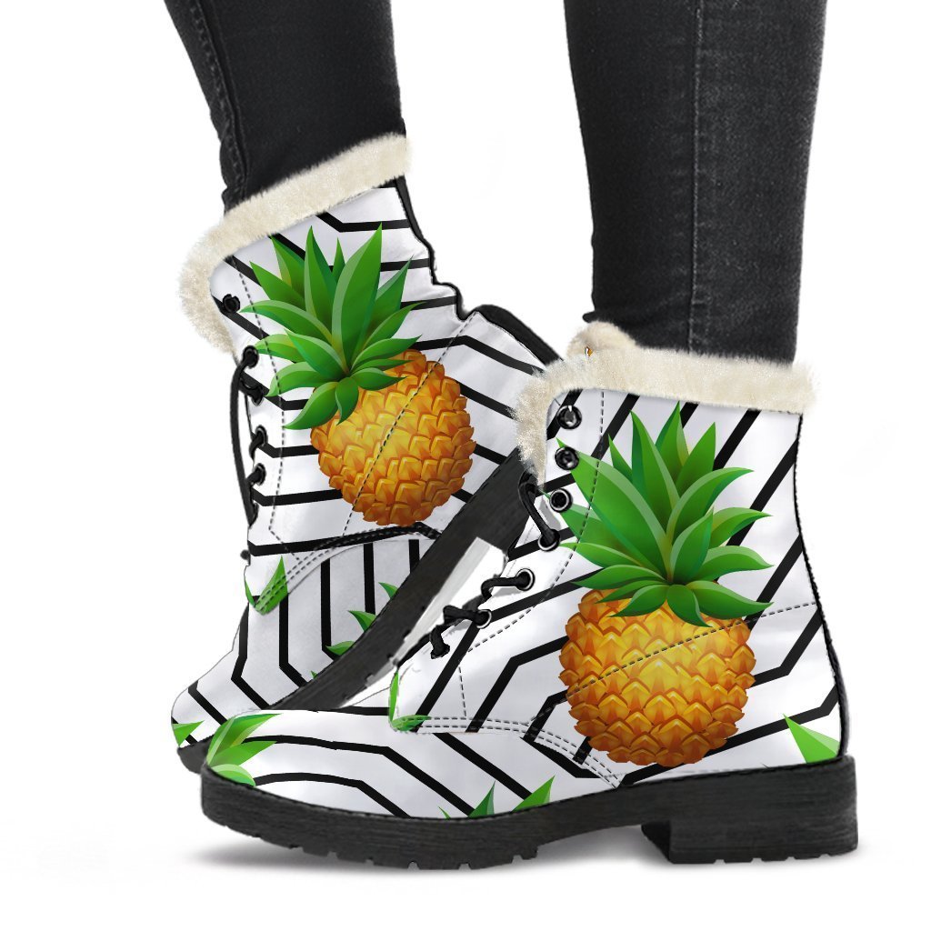 Groovy Geometric Pineapple Faux Fur Leather Boots - Embrace Your Inner Hippie! - 1