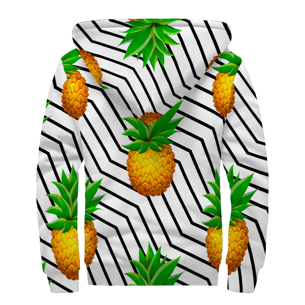 Black Geometric Pineapple Print Sherpa Lined Zip Up Hoodie for the Free-Spirited Hippie - 2