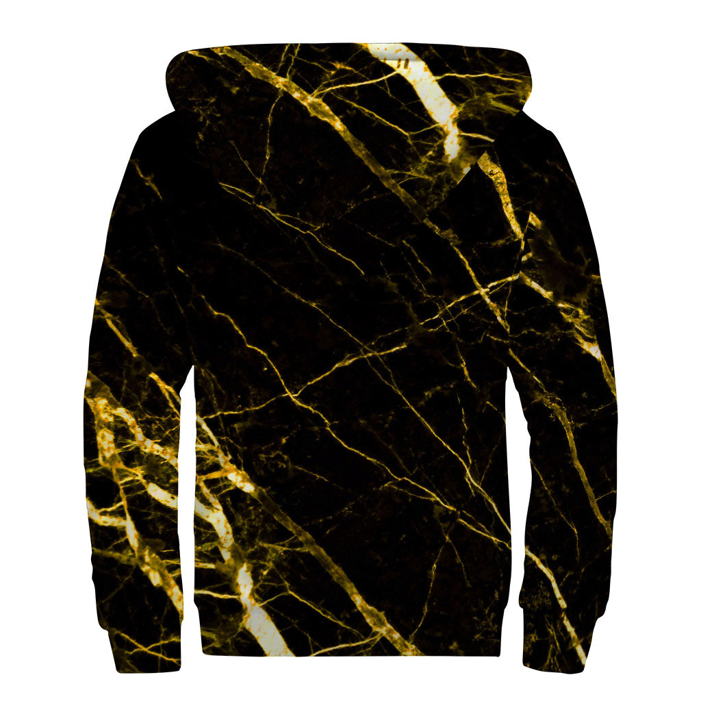 Black Gold Scratch Marble Print Sherpa Lined Zip Up Hoodie for the Free-Spirited Hippie - 2