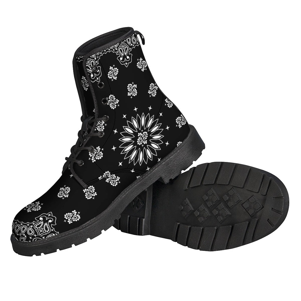 Black Paisley Bandana Print Leather Boots: Step Out in Hippie Style - 2