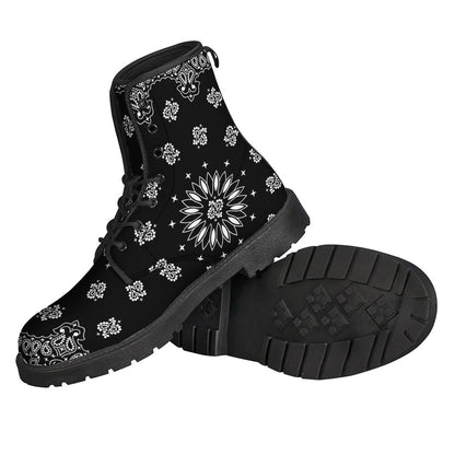 Black Paisley Bandana Print Leather Boots: Step Out in Hippie Style - 2