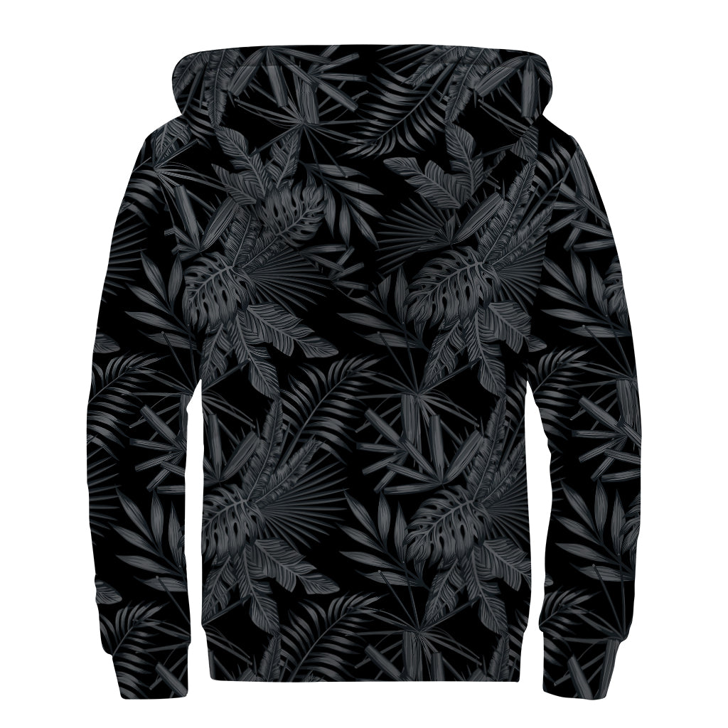 Black Palm Leaf Aloha Sherpa Lined Zip Up Hoodie for Free Spirited Hippies - 2